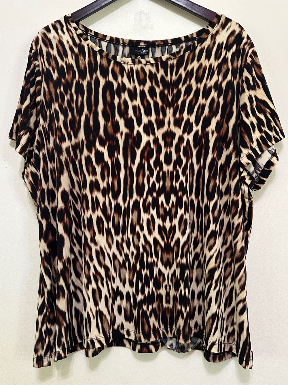 East 5th Leopard Print Short Sleeve Top - Brown, Black